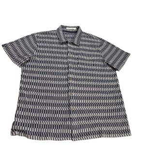 CRIQUET Mens XL Terry Cloth Button Up Shirt Blue Gray Geometric Short Sleeve